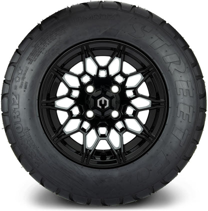 MODZ® 12" Galaxy Glossy Black Wheels & Street Tires Combo