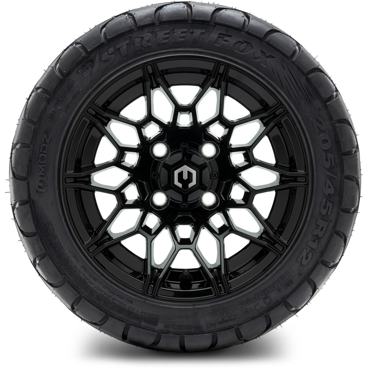 MODZ® 12" Galaxy Glossy Black Wheels & Street Tires Combo