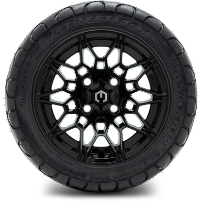 MODZ® 12" Galaxy Glossy Black Wheels & Street Tires Combo