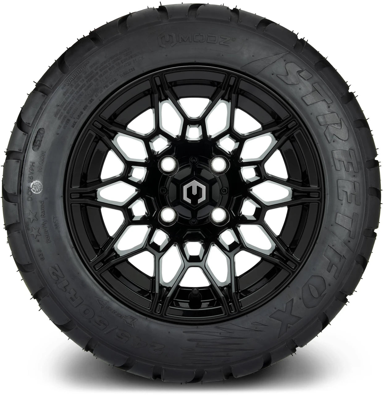 MODZ® 12" Galaxy Glossy Black Wheels & Street Tires Combo