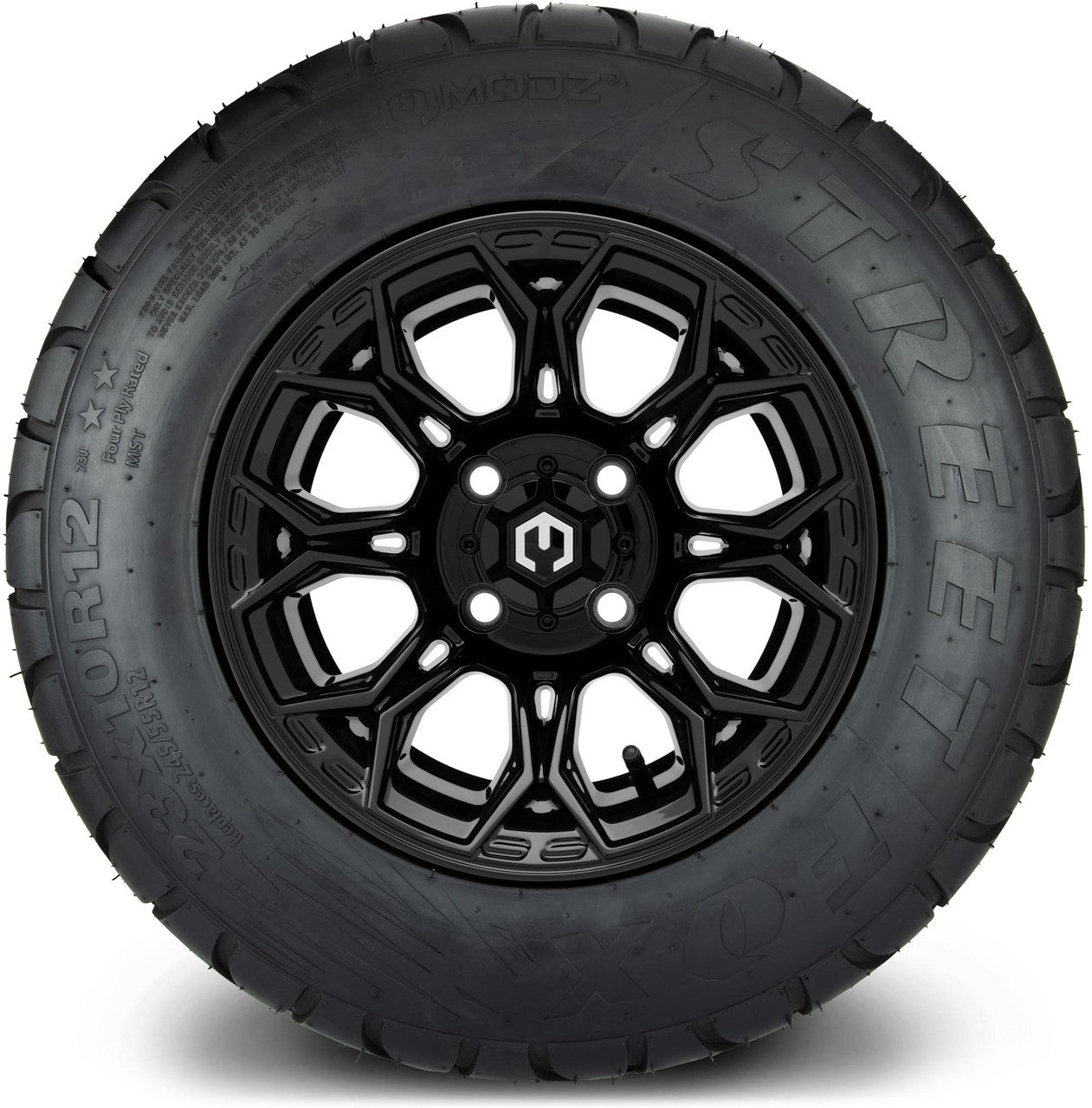 MODZ® 12" Halo Glossy Black Wheels & Street Tires Combo