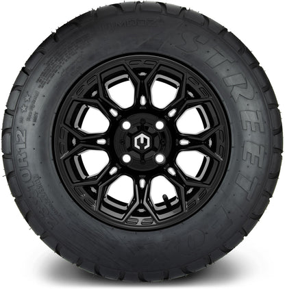 MODZ® 12" Halo Glossy Black Wheels & Street Tires Combo