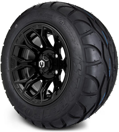 MODZ® 12" Halo Glossy Black Wheels & Street Tires Combo