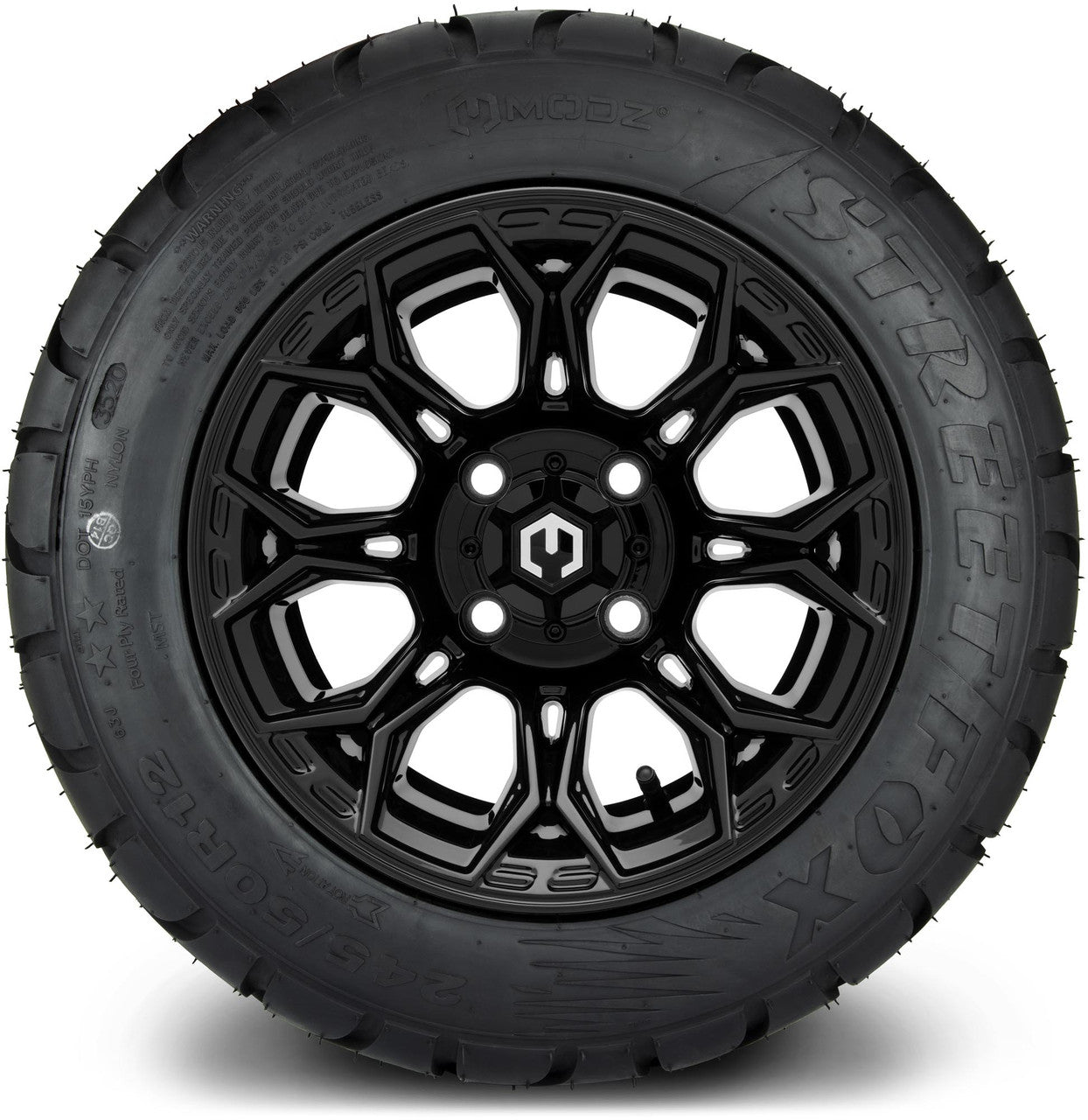 MODZ® 12" Halo Glossy Black Wheels & Street Tires Combo