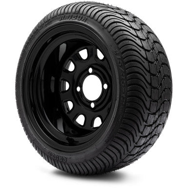 MODZ® 12" Steel D-Window Glossy Black Wheels & Street Tires Combo