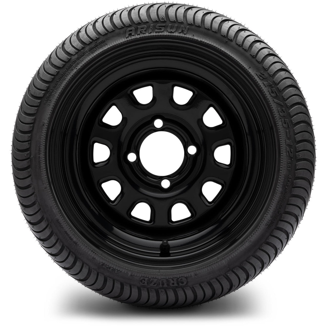 MODZ® 12" Steel D-Window Glossy Black Wheels & Street Tires Combo