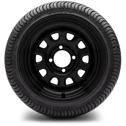 MODZ® 12" Steel D-Window Glossy Black Wheels & Street Tires Combo