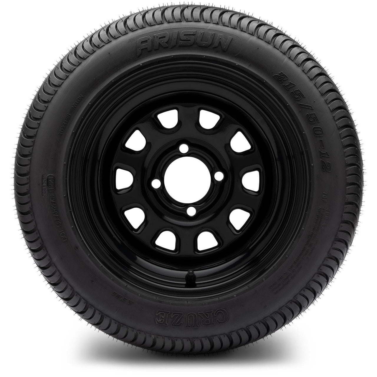 MODZ® 12" Steel D-Window Glossy Black Wheels & Street Tires Combo