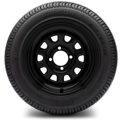 MODZ® 12" Steel D-Window Glossy Black Wheels & Street Tires Combo
