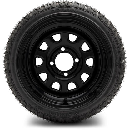 MODZ® 12" Steel D-Window Glossy Black Wheels & Street Tires Combo