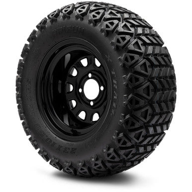 MODZ® 12" Steel D-Window Glossy Black Wheels & Off-Road Tires Combo