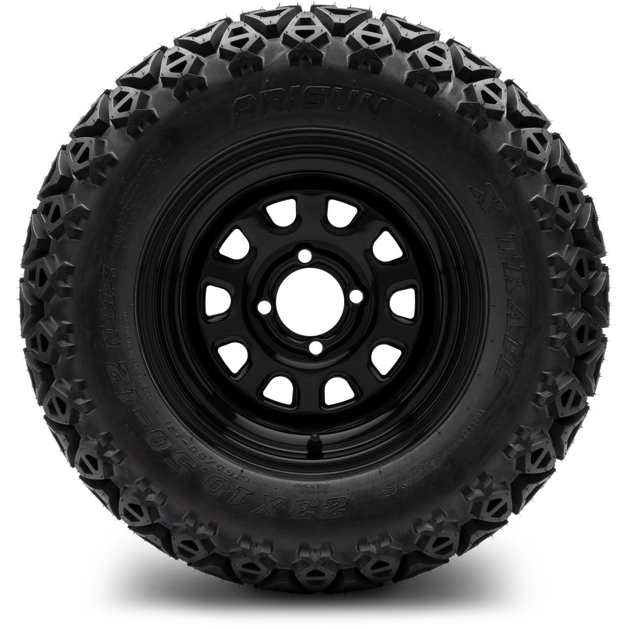 MODZ® 12" Steel D-Window Glossy Black Wheels & Off-Road Tires Combo