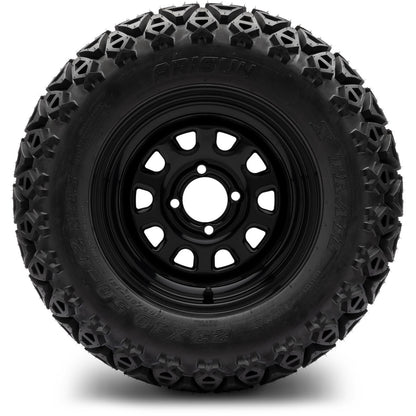 MODZ® 12" Steel D-Window Glossy Black Wheels & Off-Road Tires Combo