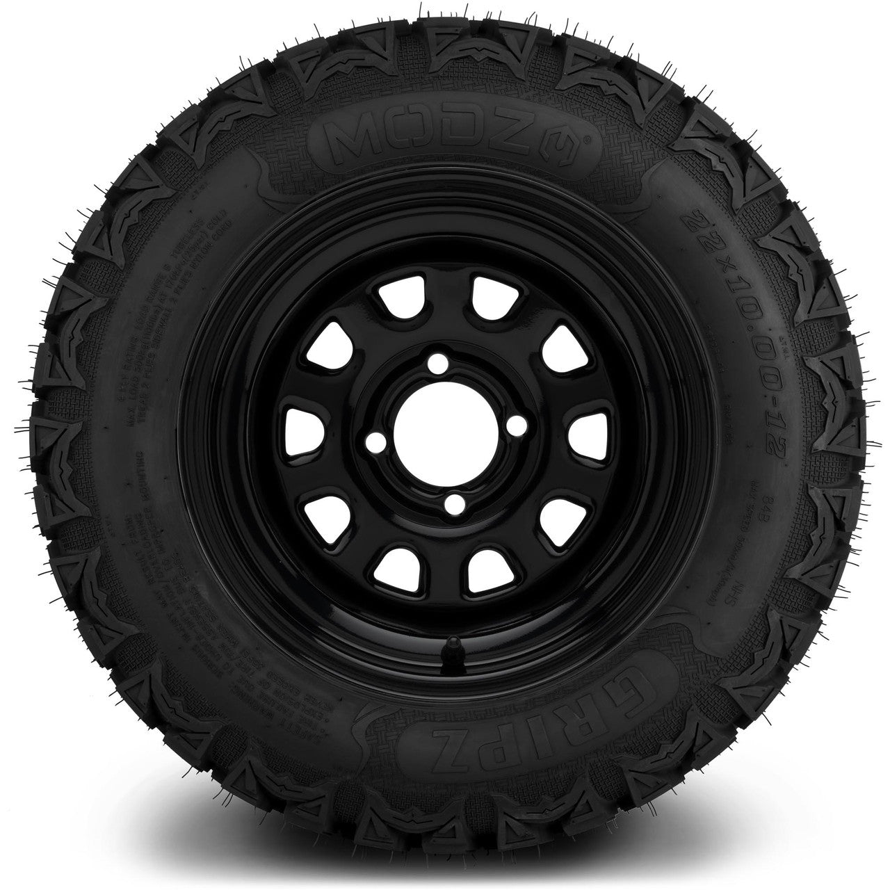 MODZ® 12" Steel D-Window Glossy Black Wheels & Off-Road Tires Combo