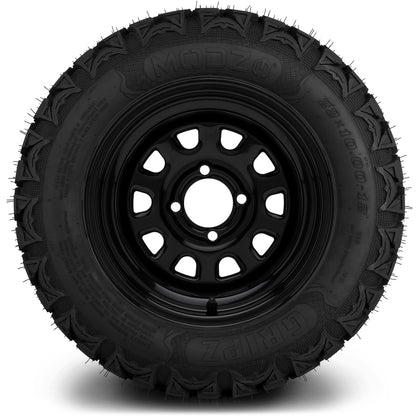 MODZ® 12" Steel D-Window Glossy Black Wheels & Off-Road Tires Combo