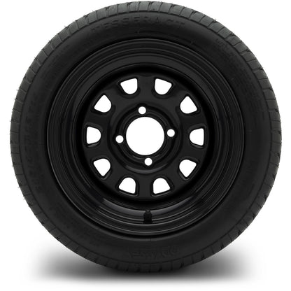 MODZ® 12" Steel D-Window Glossy Black Wheels & Street Tires Combo