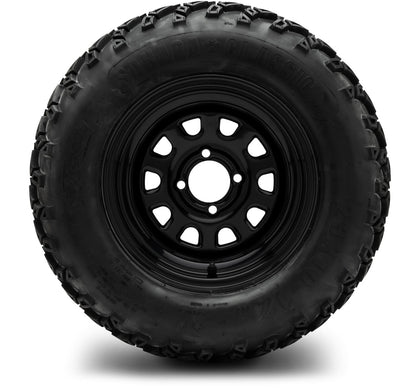 MODZ® 12" Steel D-Window Glossy Black Wheels & Off-Road Tires Combo