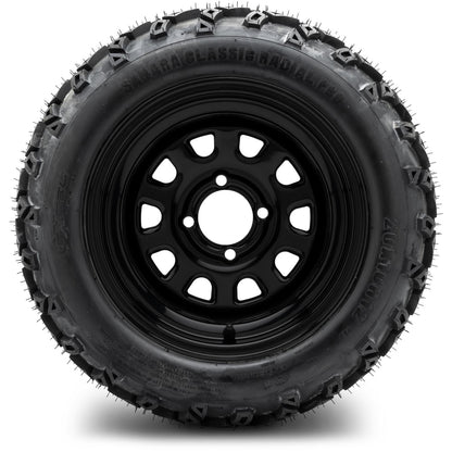 MODZ® 12" Steel D-Window Glossy Black Wheels & Off-Road Tires Combo