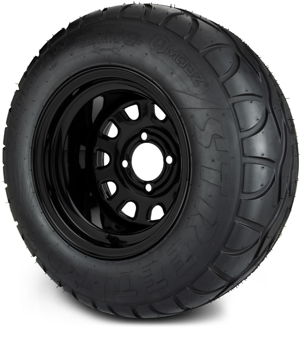 MODZ® 12" Steel D-Window Glossy Black Wheels & Street Tires Combo