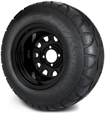 MODZ® 12" Steel D-Window Glossy Black Wheels & Street Tires Combo
