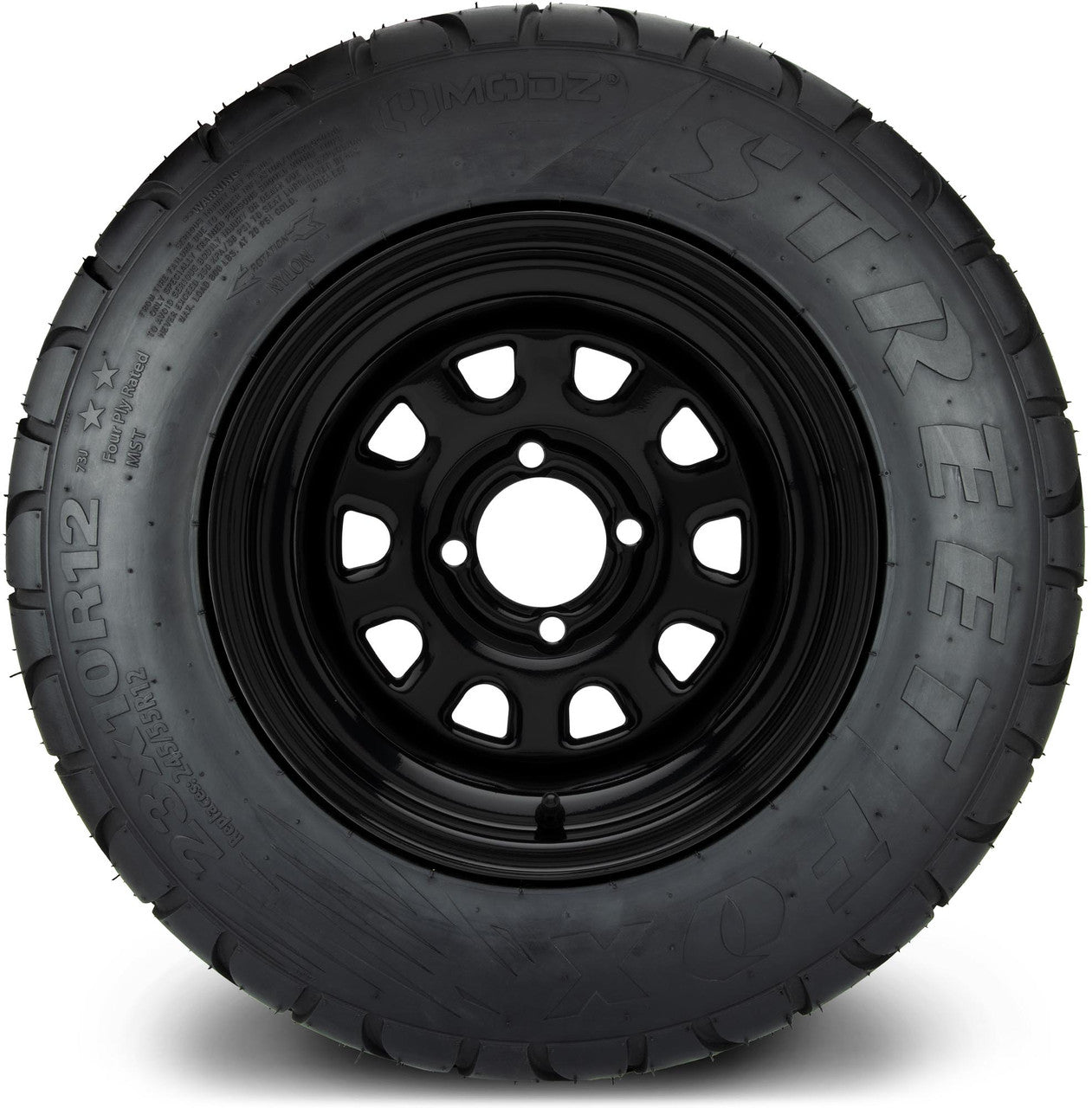 MODZ® 12" Steel D-Window Glossy Black Wheels & Street Tires Combo