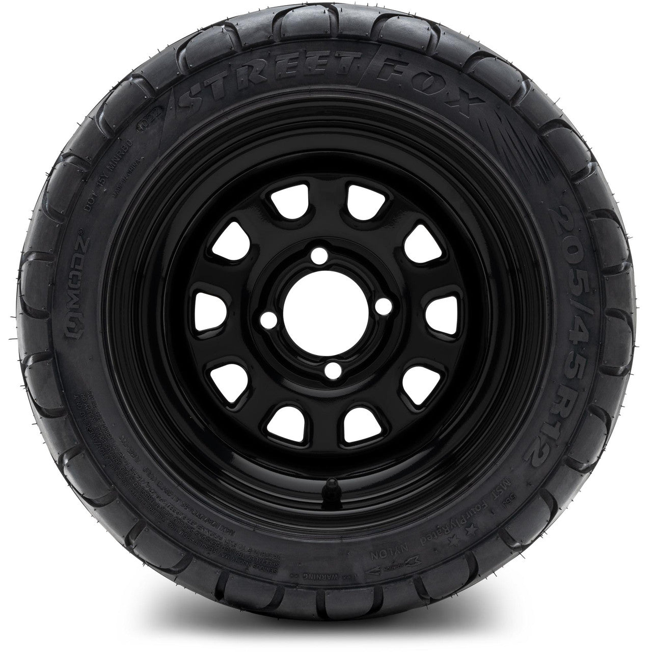 MODZ® 12" Steel D-Window Glossy Black Wheels & Street Tires Combo