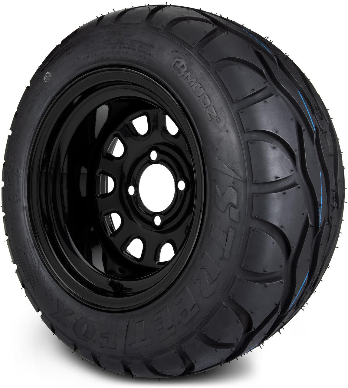 MODZ® 12" Steel D-Window Glossy Black Wheels & Street Tires Combo
