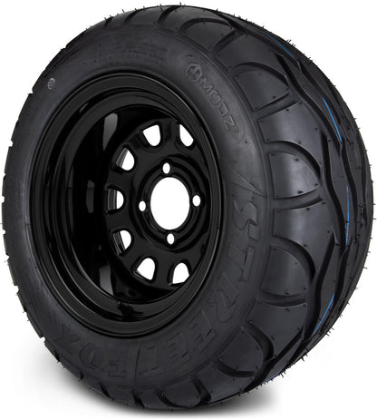 MODZ® 12" Steel D-Window Glossy Black Wheels & Street Tires Combo