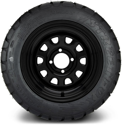 MODZ® 12" Steel D-Window Glossy Black Wheels & Street Tires Combo