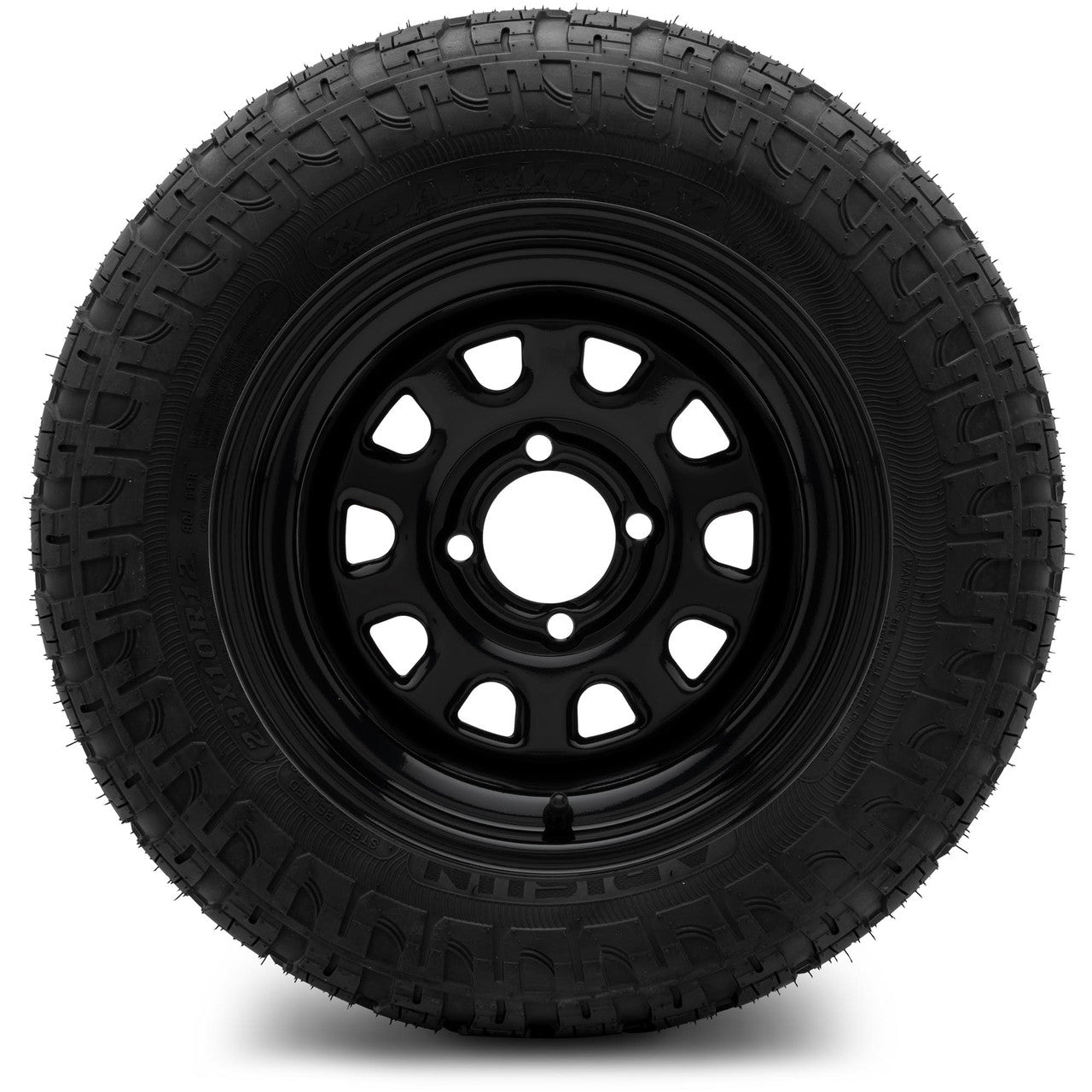 MODZ® 12" Steel D-Window Glossy Black Wheels & Off-Road Tires Combo