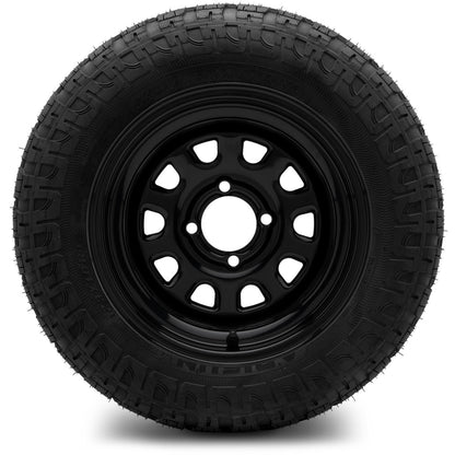 MODZ® 12" Steel D-Window Glossy Black Wheels & Off-Road Tires Combo
