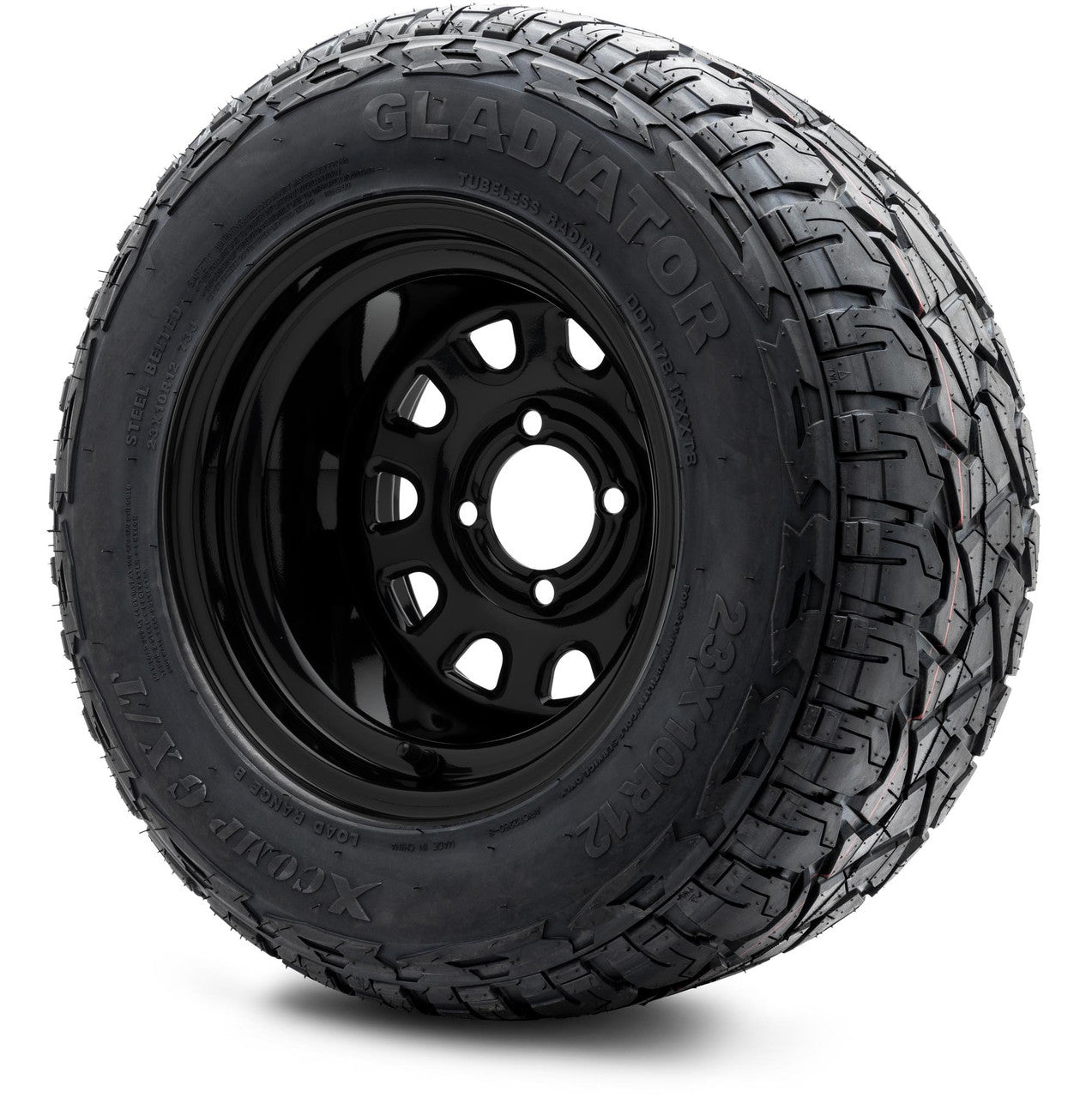 MODZ® 12" Steel D-Window Glossy Black Wheels & Off-Road Tires Combo