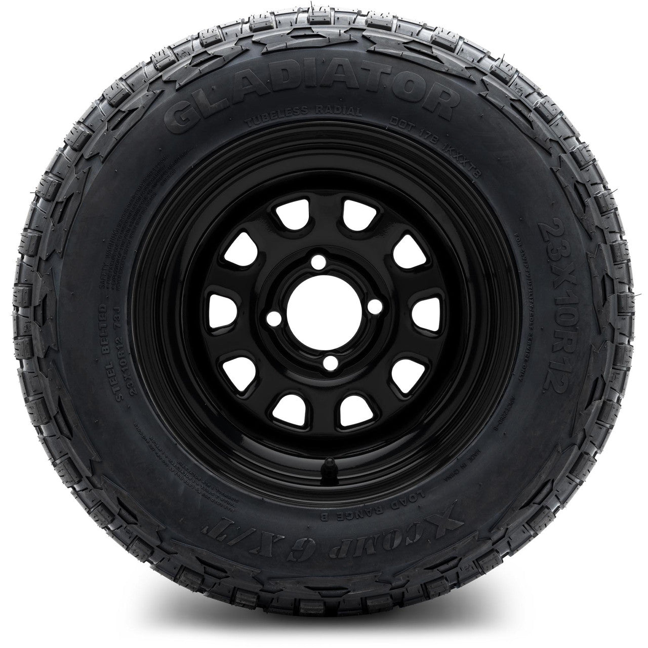 MODZ® 12" Steel D-Window Glossy Black Wheels & Off-Road Tires Combo