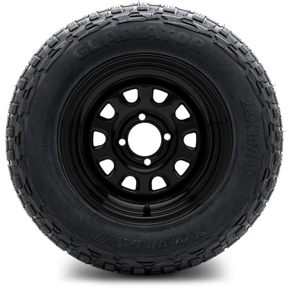 MODZ® 12" Steel D-Window Glossy Black Wheels & Off-Road Tires Combo