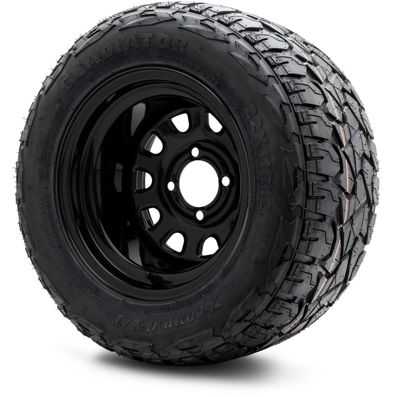 MODZ® 12" Steel D-Window Glossy Black Wheels & Off-Road Tires Combo