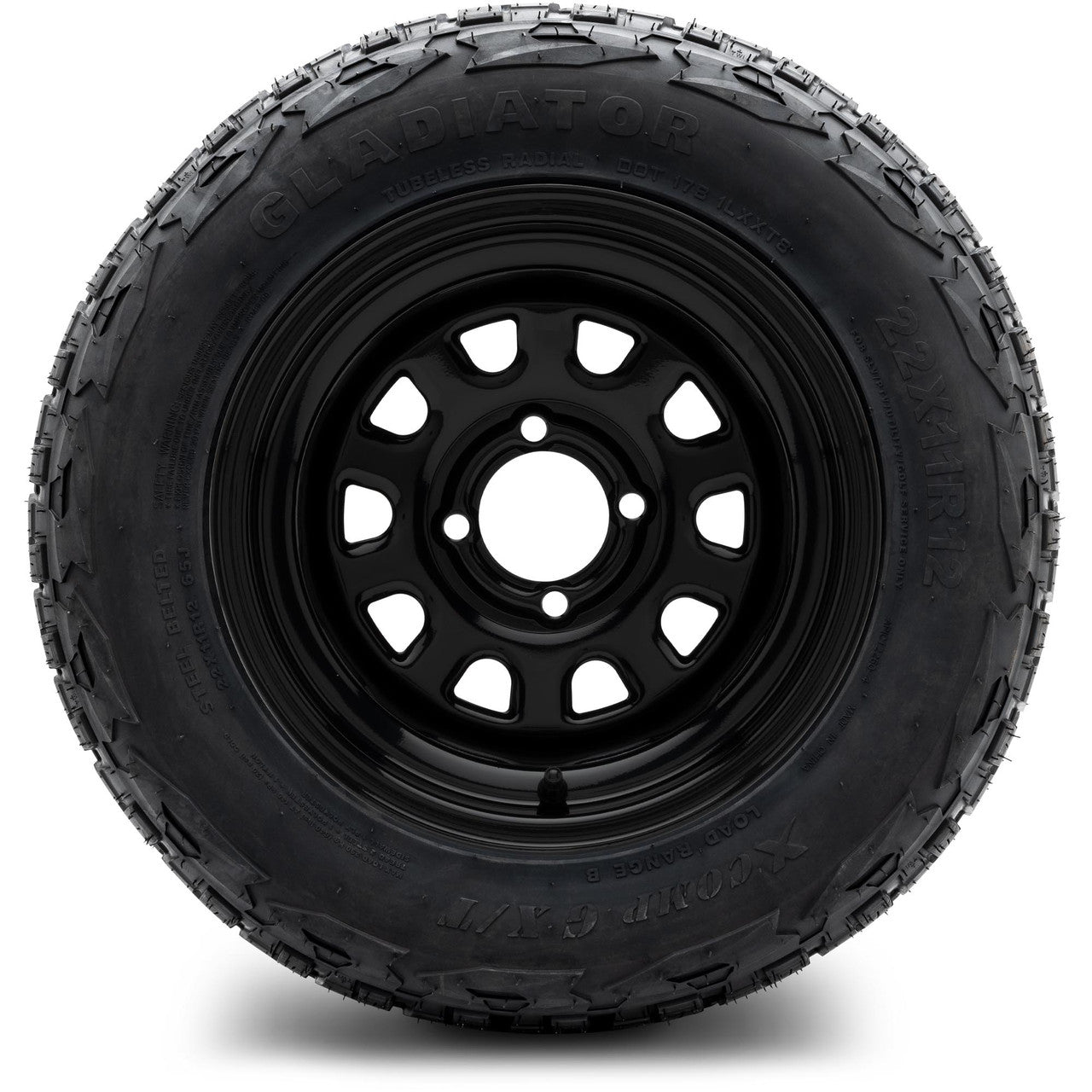 MODZ® 12" Steel D-Window Glossy Black Wheels & Off-Road Tires Combo