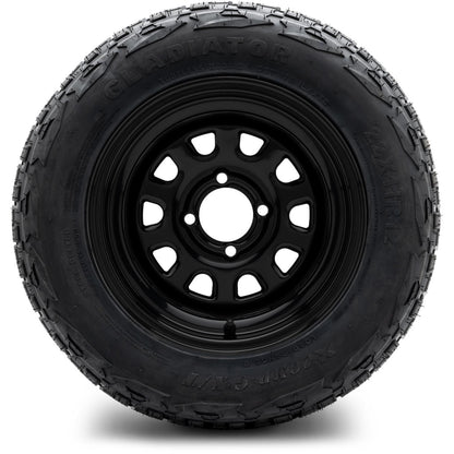 MODZ® 12" Steel D-Window Glossy Black Wheels & Off-Road Tires Combo