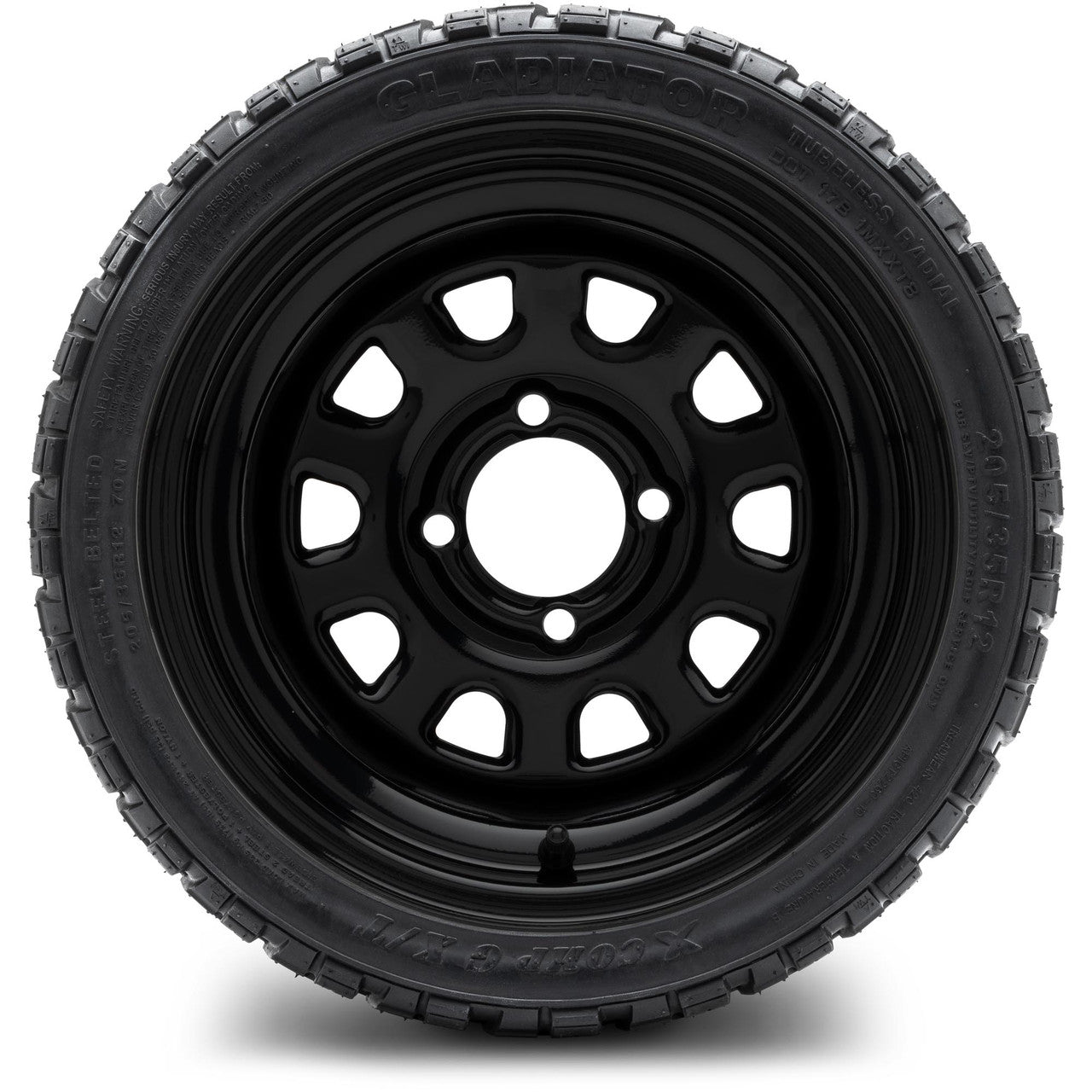 MODZ® 12" Steel D-Window Glossy Black Wheels & Off-Road Tires Combo