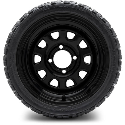 MODZ® 12" Steel D-Window Glossy Black Wheels & Off-Road Tires Combo