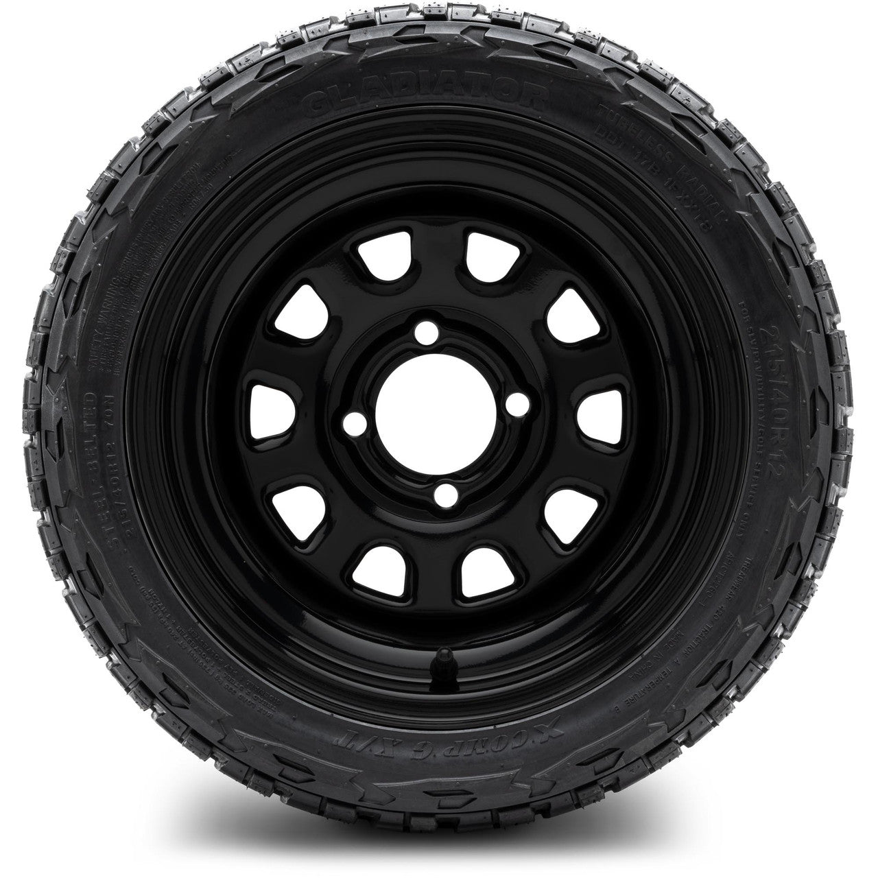 MODZ® 12" Steel D-Window Glossy Black Wheels & Off-Road Tires Combo