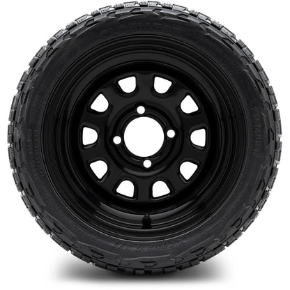 MODZ® 12" Steel D-Window Glossy Black Wheels & Off-Road Tires Combo