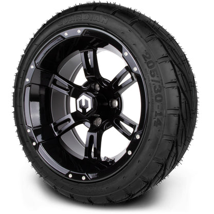 MODZ® 14" Ambush Glossy Black Wheels & Street Tires Combo