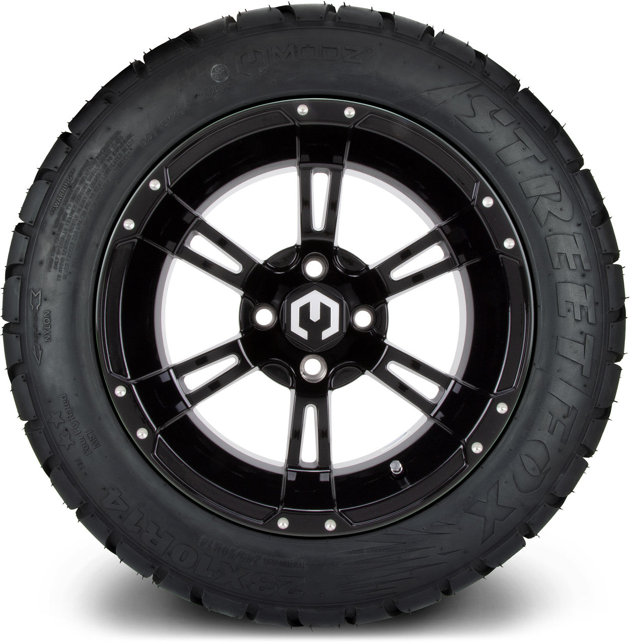 MODZ® 14" Ambush Glossy Black Wheels & Street Tires Combo
