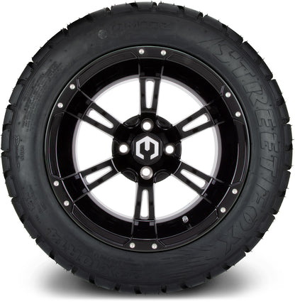 MODZ® 14" Ambush Glossy Black Wheels & Street Tires Combo