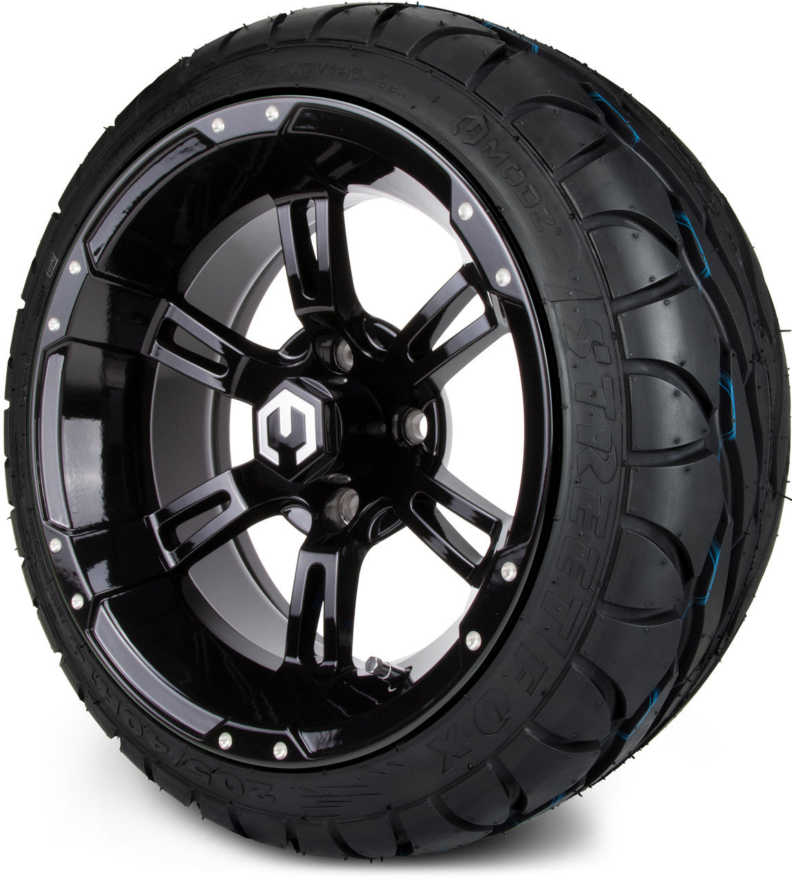 MODZ® 14" Ambush Glossy Black Wheels & Street Tires Combo