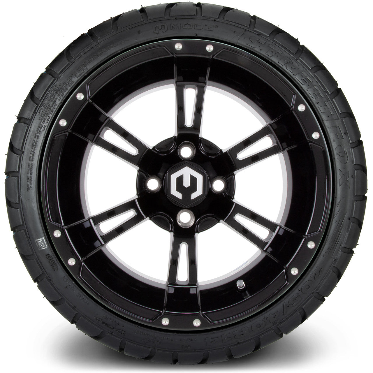 MODZ® 14" Ambush Glossy Black Wheels & Street Tires Combo