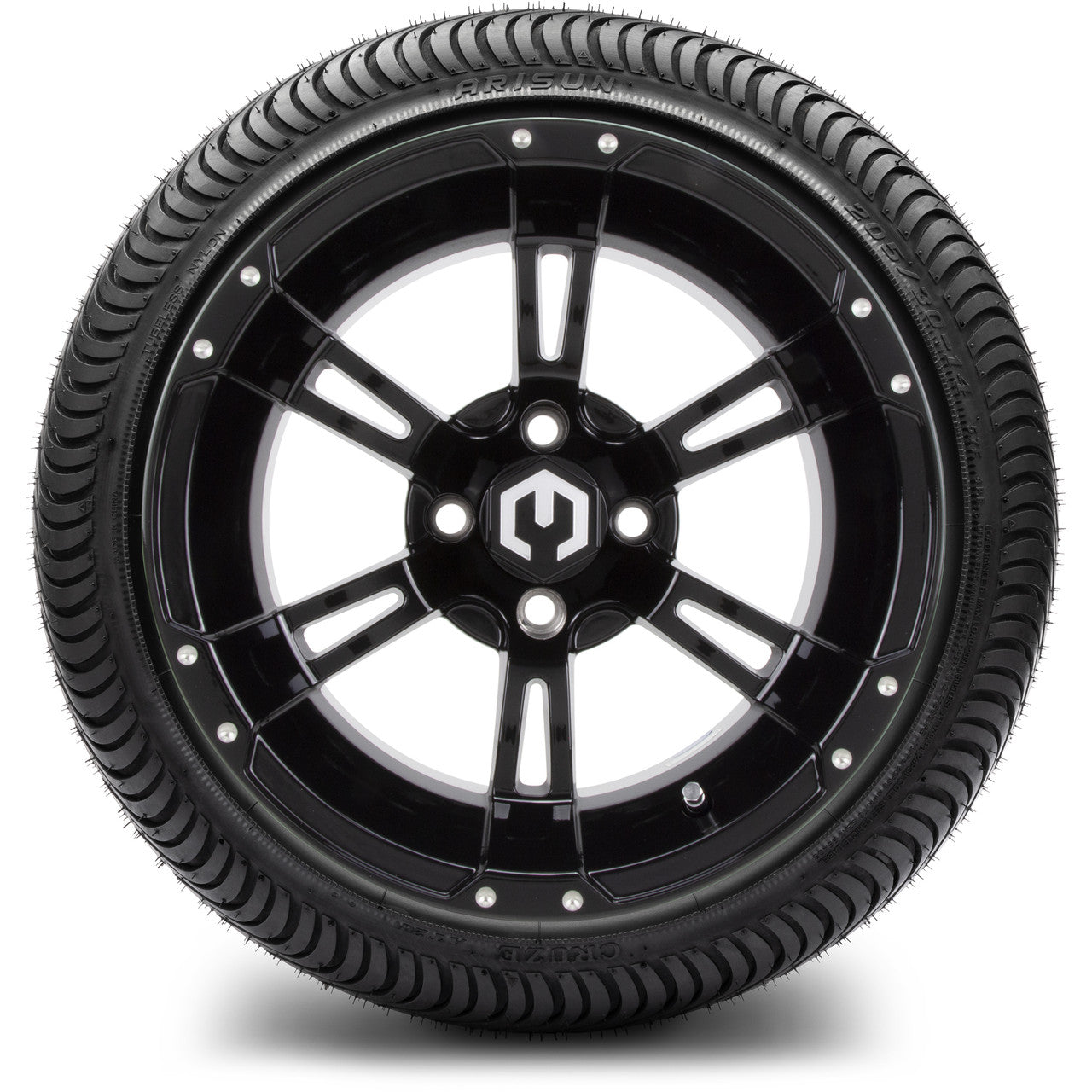 MODZ® 14" Ambush Glossy Black Wheels & Street Tires Combo