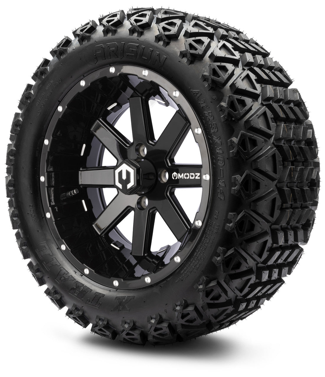 MODZ® 14" Assault Glossy Black with Ball Mill Wheels & Off-Road Tires Combo