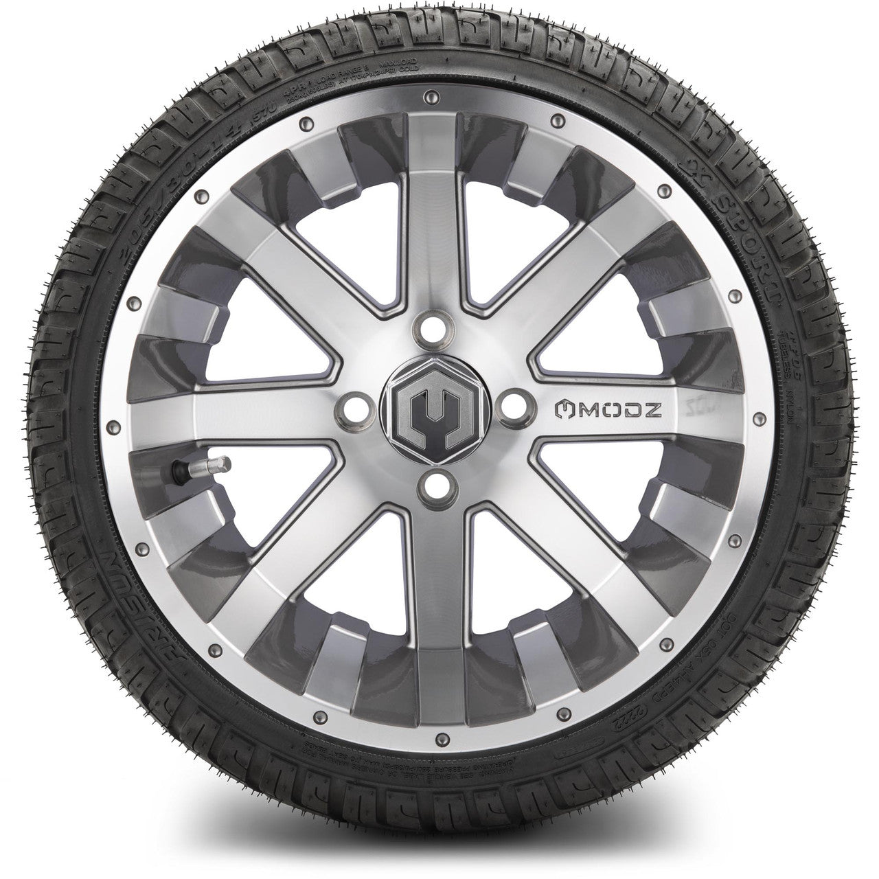 MODZ® 14" Assault Machined Gunmetal Wheels & Street Tires Combo