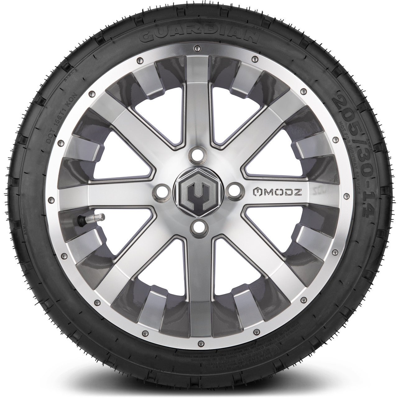 MODZ® 14" Assault Machined Gunmetal Wheels & Street Tires Combo